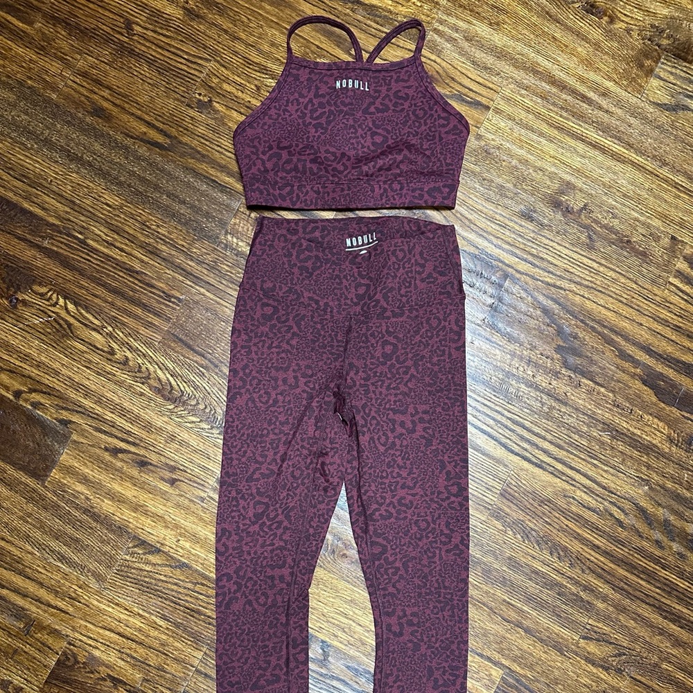NoBull Wine Red Leopard Bra & Leggings Set